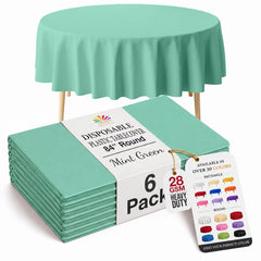 Round Mint Plastic Table Covers | 6 Pack | 84 in.