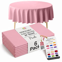 Round Pink Plastic Table Covers | 6 Pack | 84 in.
