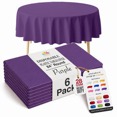 Round Purple Plastic Table Covers | 6 Pack | 84 in.