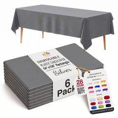 Silver Plastic Table Covers | 6 Pack | 54 in. x 108 in.