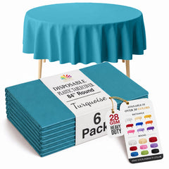 Round Turquoise Plastic Table Covers | 6 Pack | 84 in.