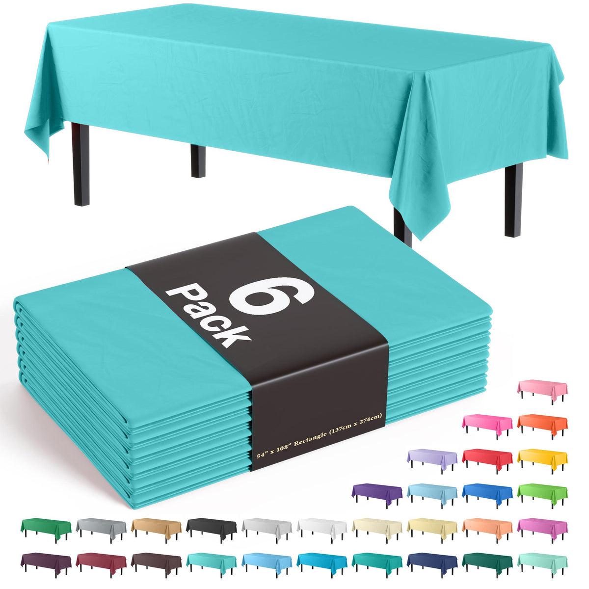 Aqua Blue Plastic Table Covers | 6 Pack