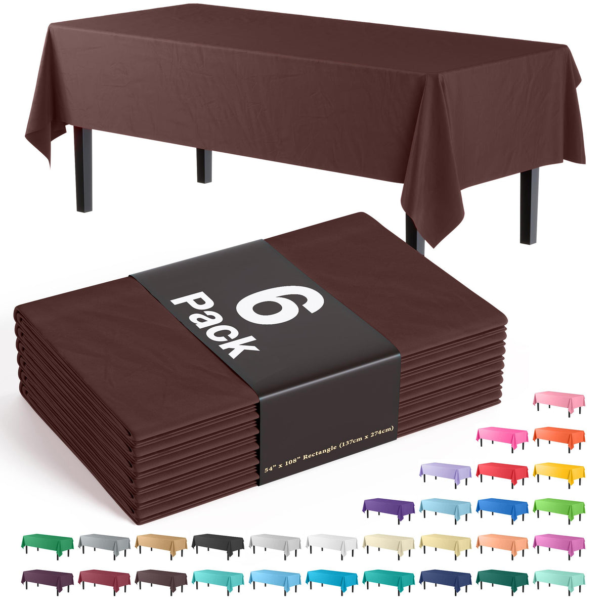 Premium Brown Plastic Table Covers | 6 Pack