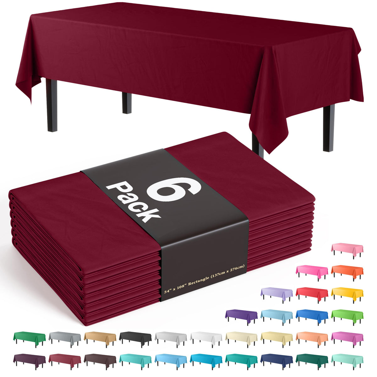 Burgundy Plastic Table Covers | 6 Pack