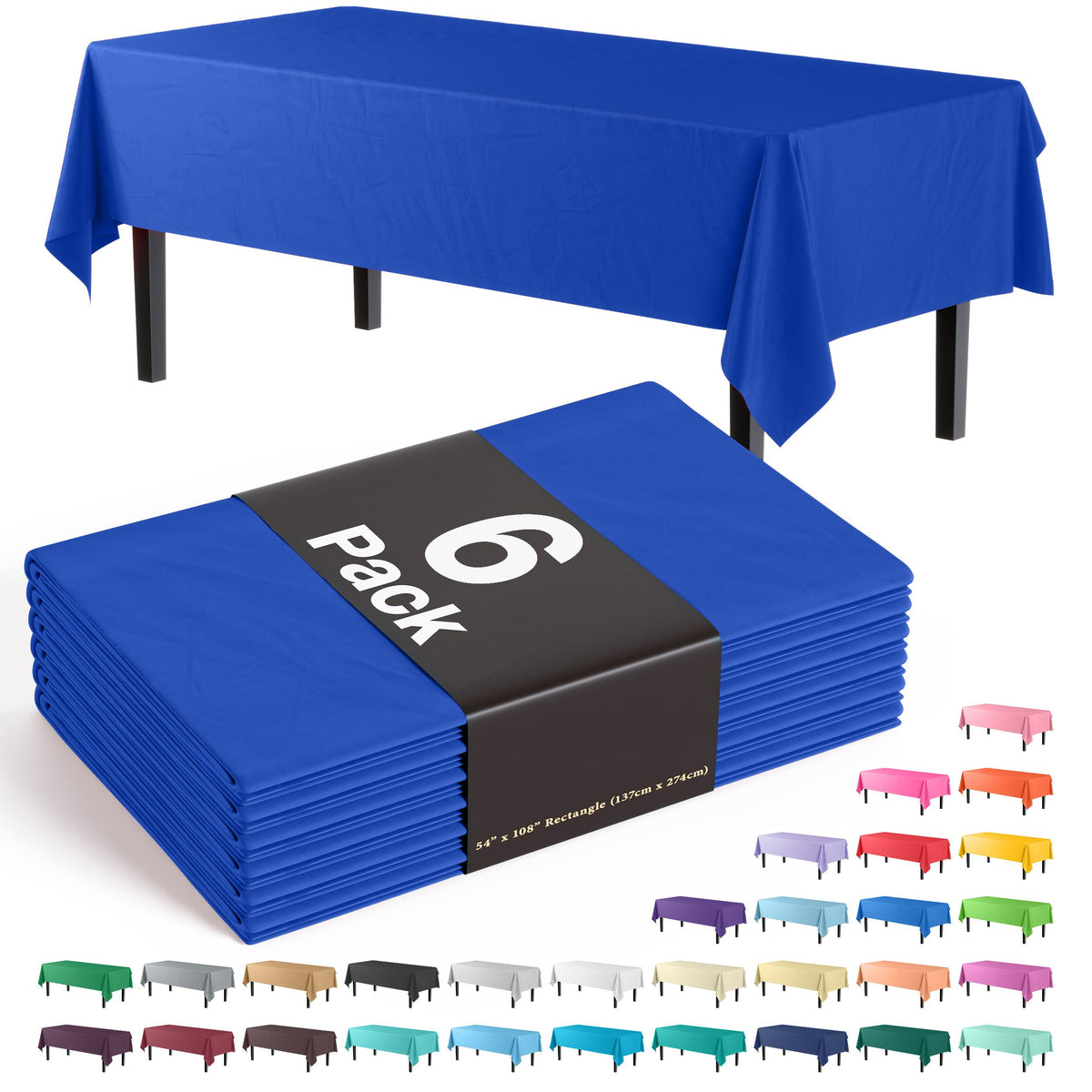 Dark Blue Plastic Table Covers | 6 Pack