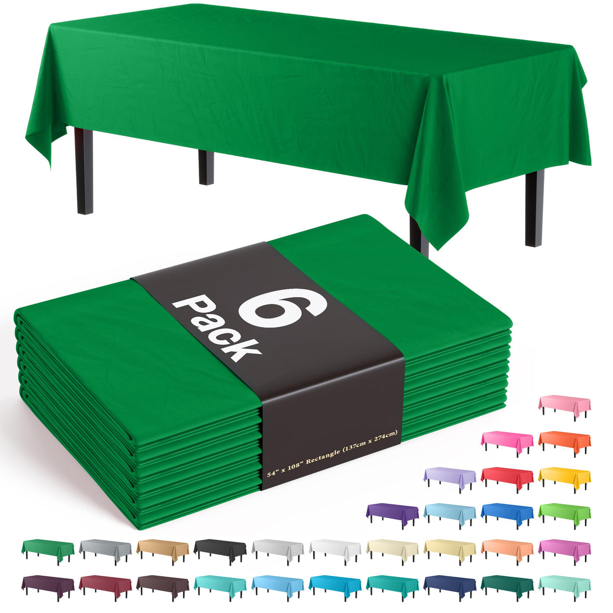 Emerald Green Plastic Table Covers | 6 Pack