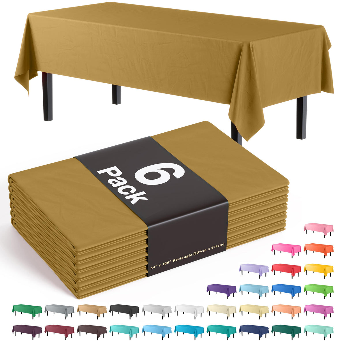 Gold Plastic Table Covers | 6 Pack