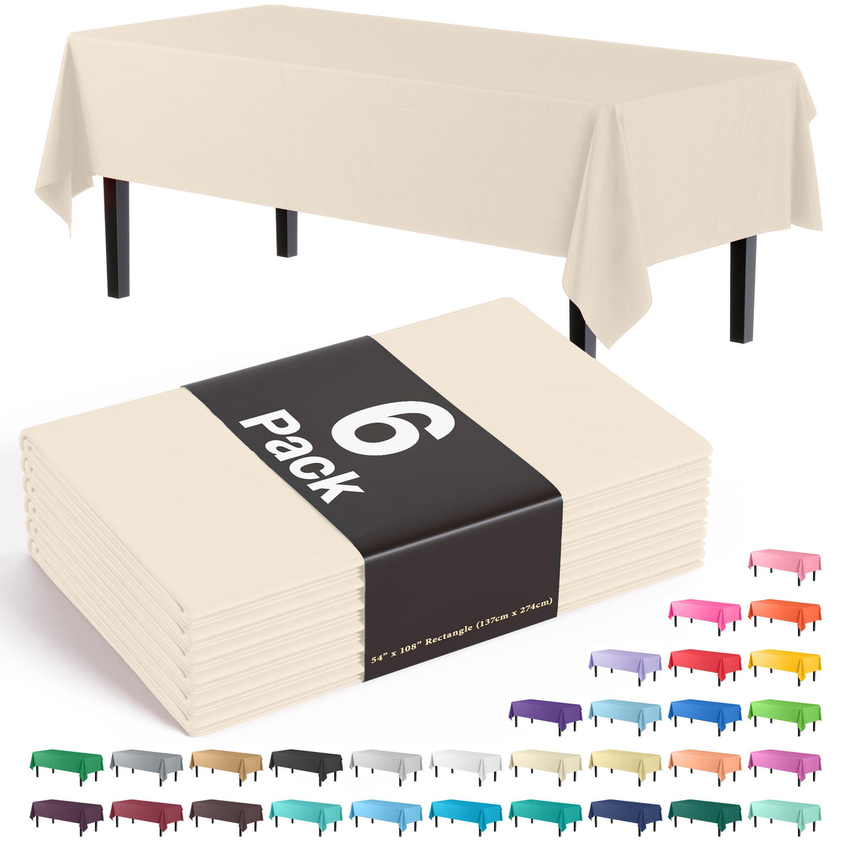 Ivory Plastic Table Covers | 6 Pack