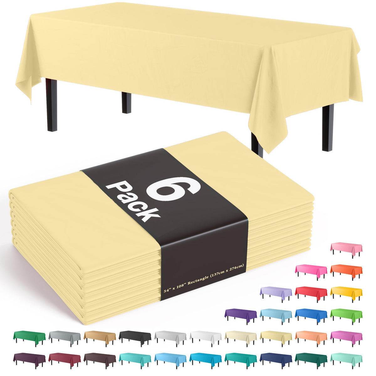 Premium Light Yellow Plastic Table Covers | 6 Pack