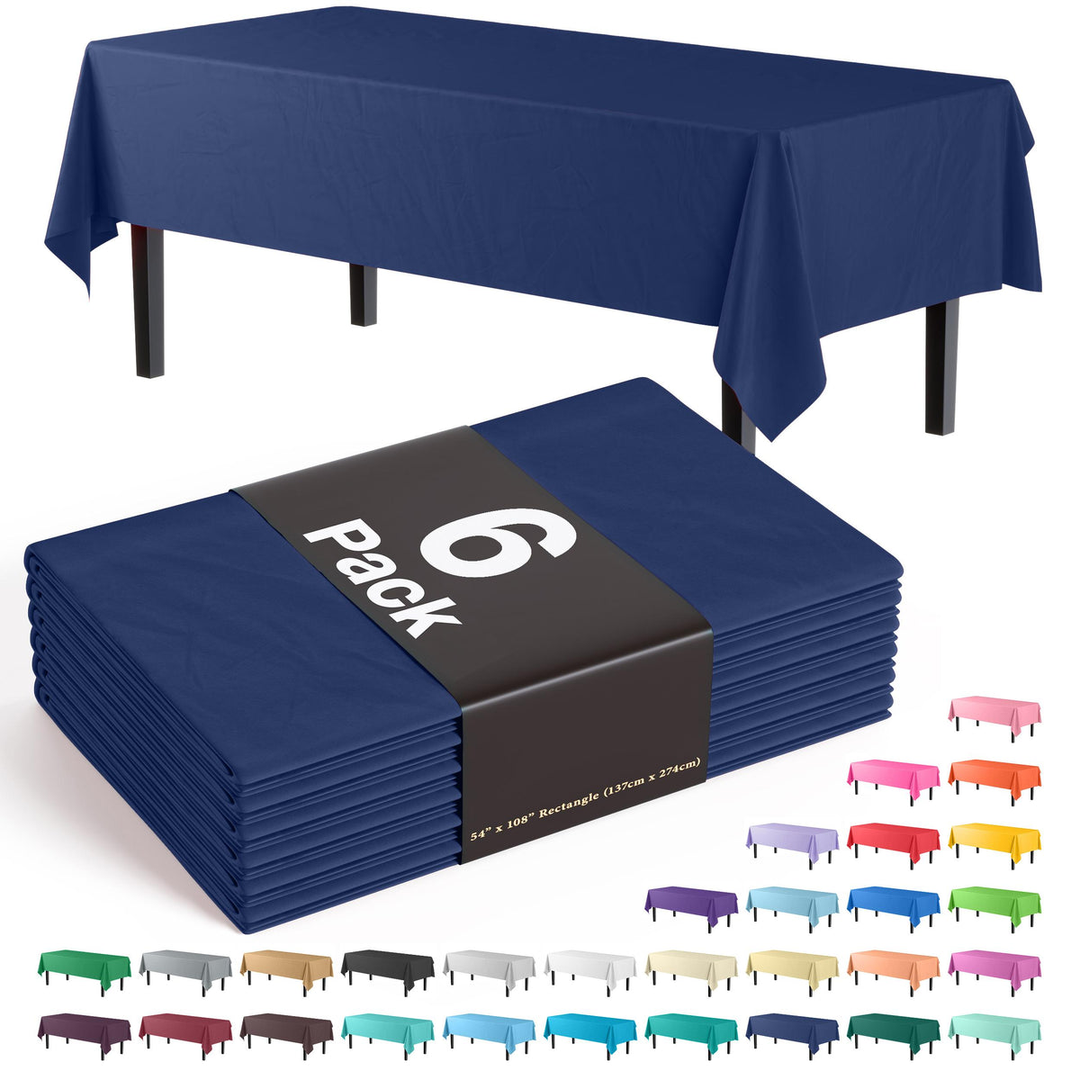 Navy Blue Plastic Table Covers | 6 Pack