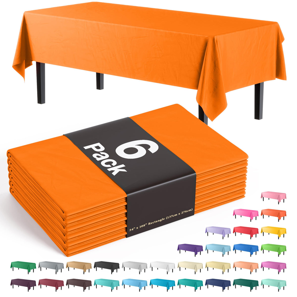 Orange Plastic Table Covers | 6 Pack