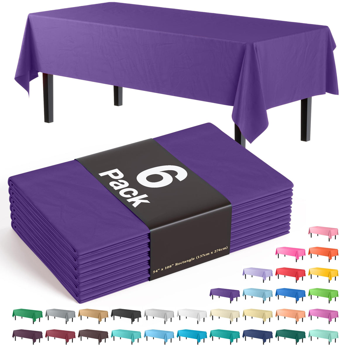 Purple Plastic Table Covers | 6 Pack