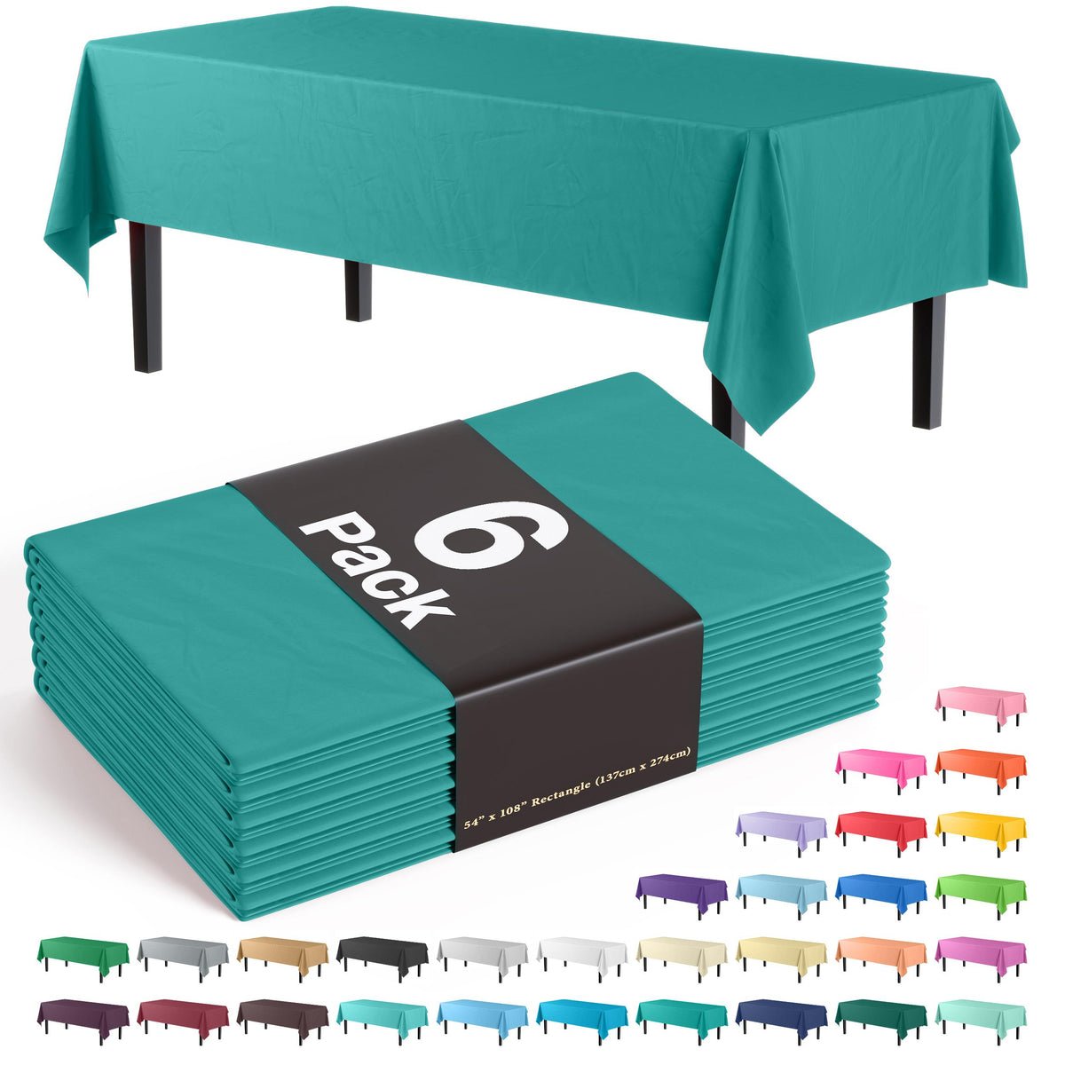 Premium Teal Plastic Table Covers | 6 Pack