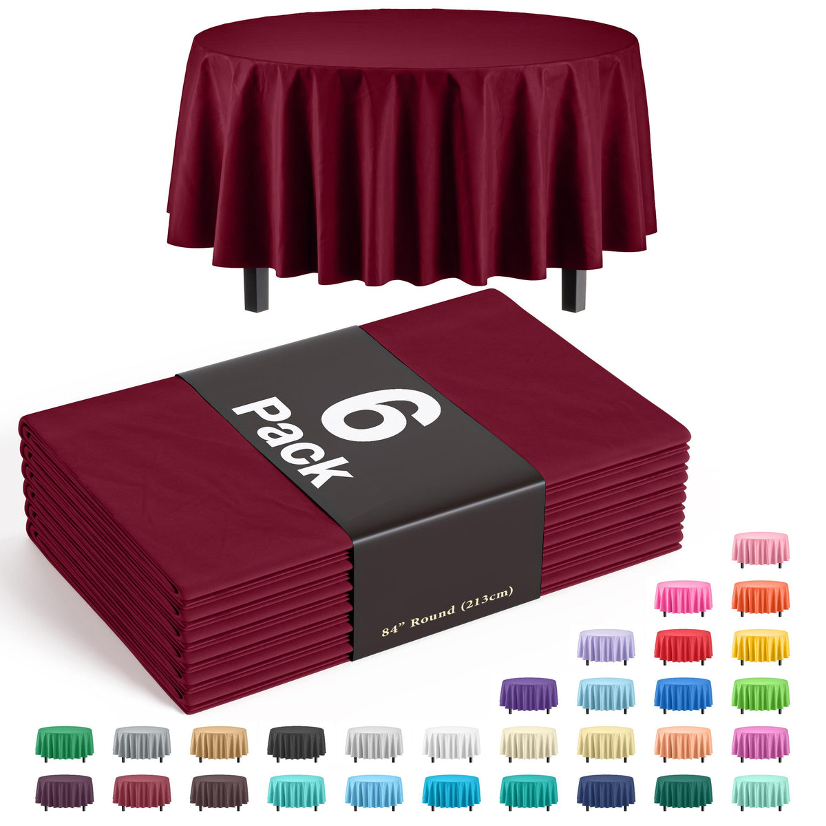 Premium Round Burgundy Plastic Table Covers | 6 Pack