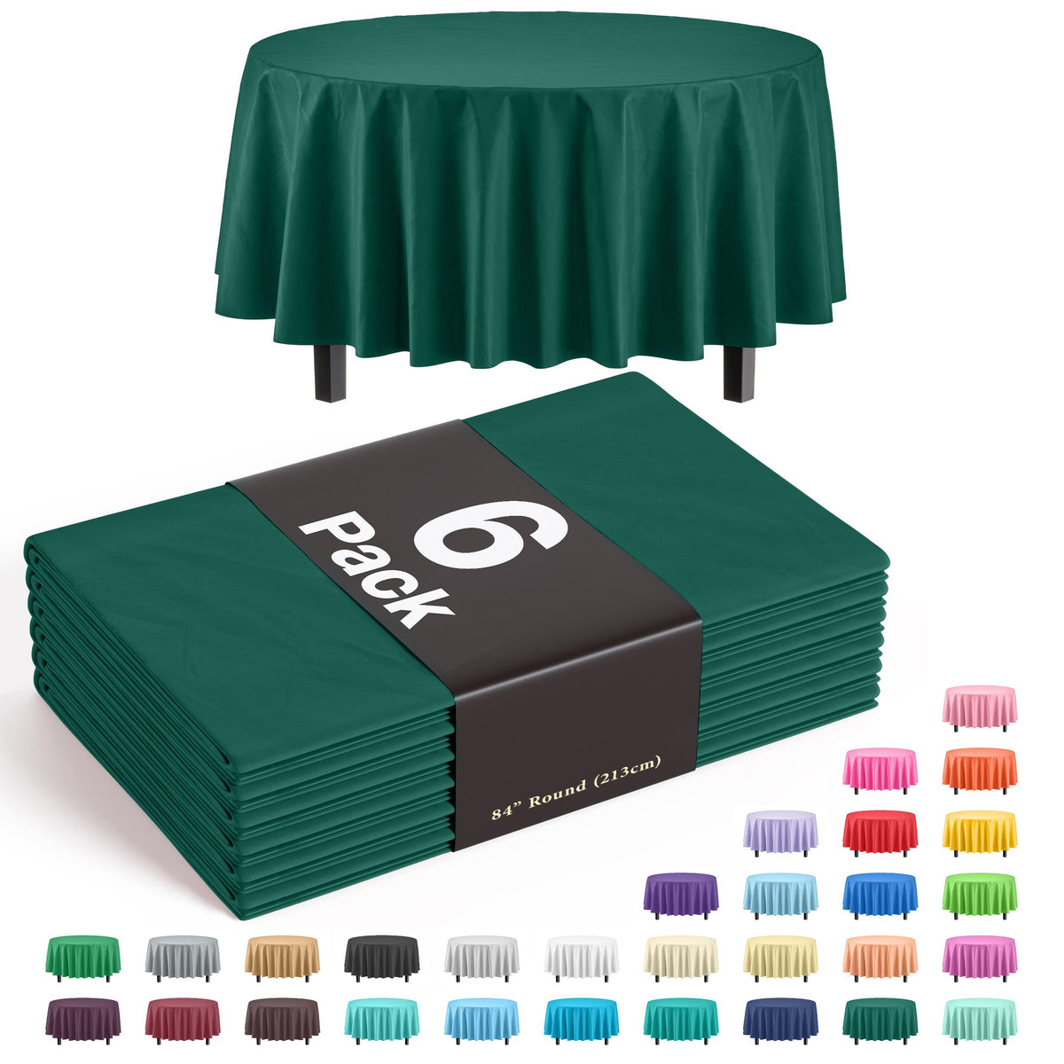 Round Dark Green Plastic Table Covers | 6 Pack