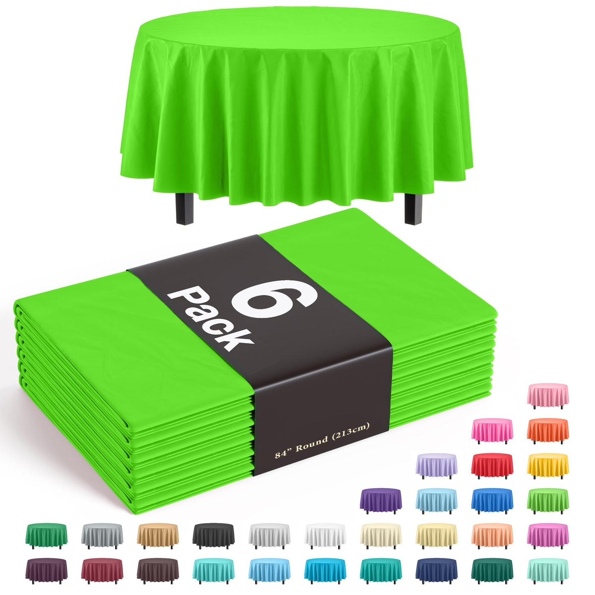 Round Lime Green Plastic Table Covers | 6 Pack