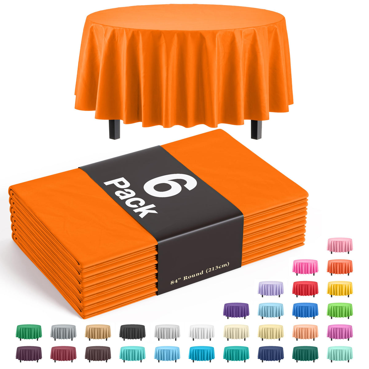 Round Orange Plastic Table Covers | 6 Pack