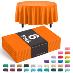 Premium Round Orange Plastic Table Covers | 6 Pack