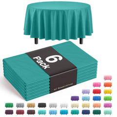 Round Teal Plastic Table Covers | 6 Pack