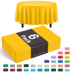 Premium Round Yellow Plastic Table Covers | 6 Pack