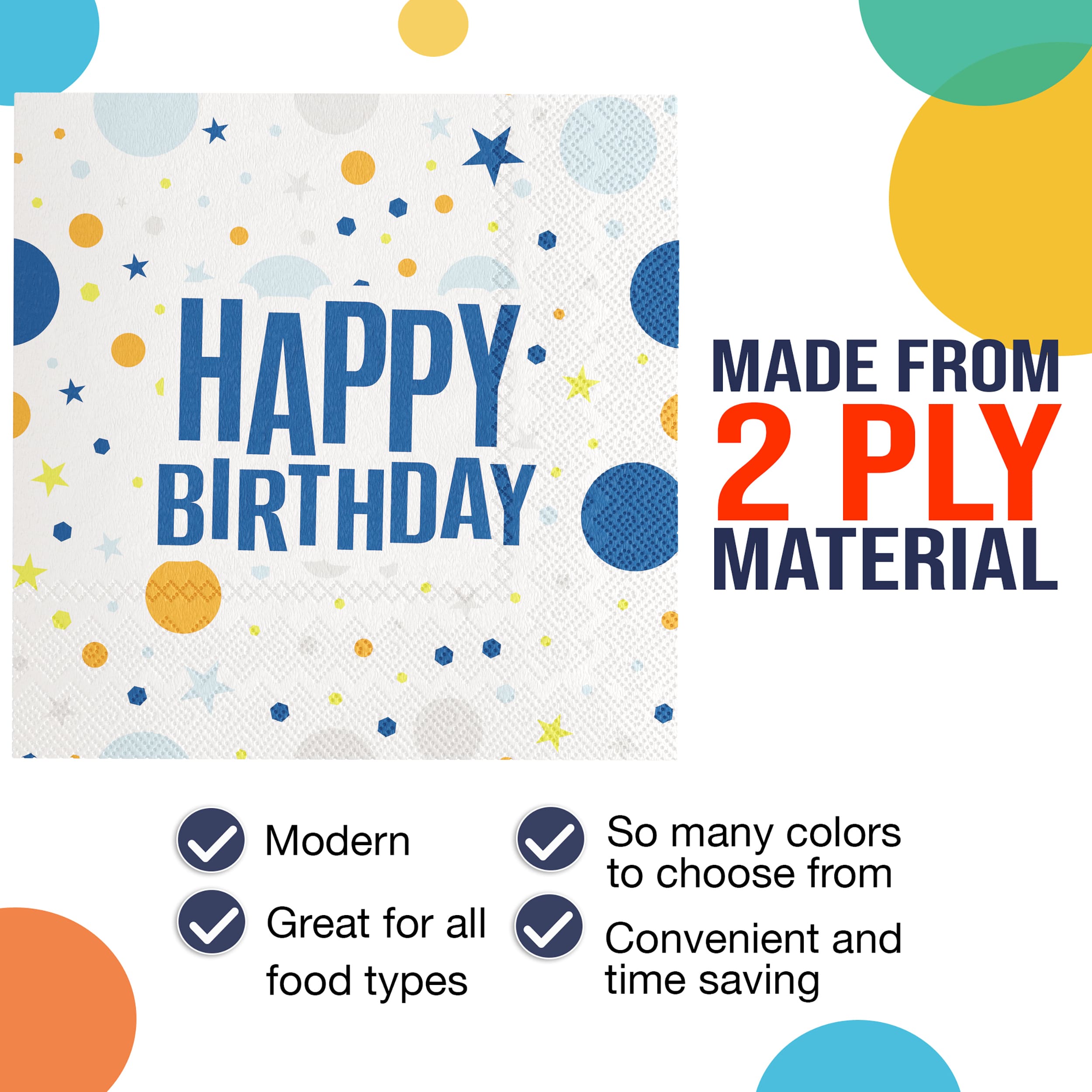 Blue Birthday Print Luncheon Napkins - 50 Ct.