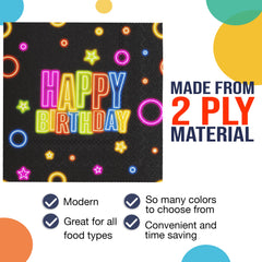 Neon Birthday Print Luncheon Napkins - 50 Ct.