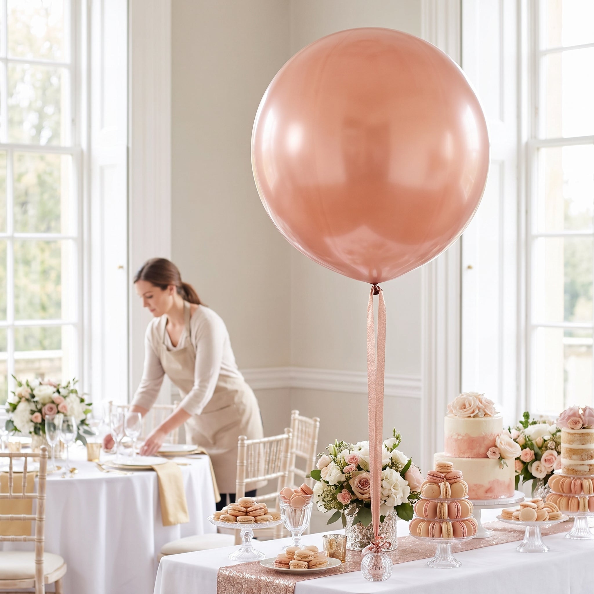 Elegant Rose Gold Pearl Latex Balloons - 24", 4 Pack