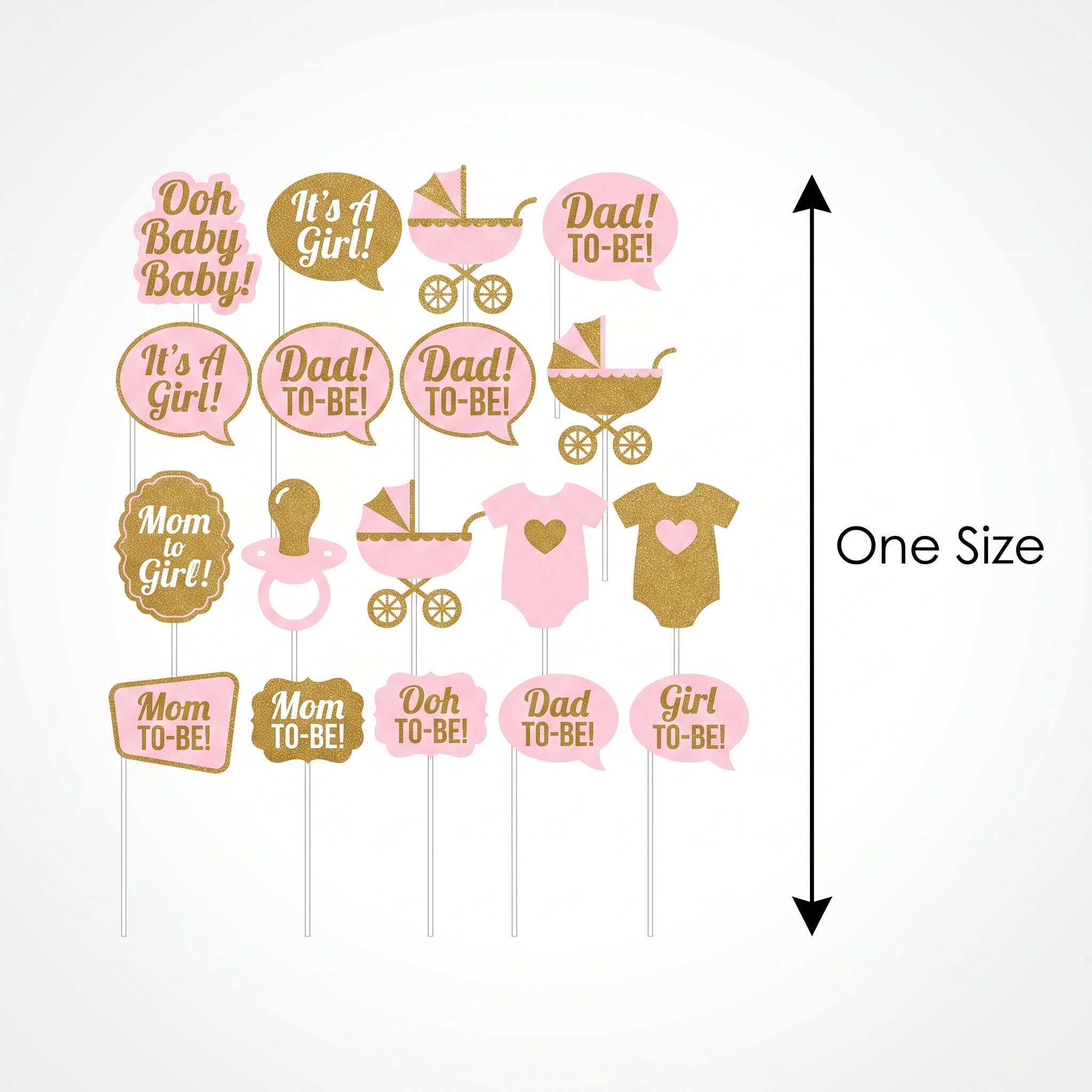 Glitter Pink & Gold Baby Shower Photo Booth Props Set, 21-Piece