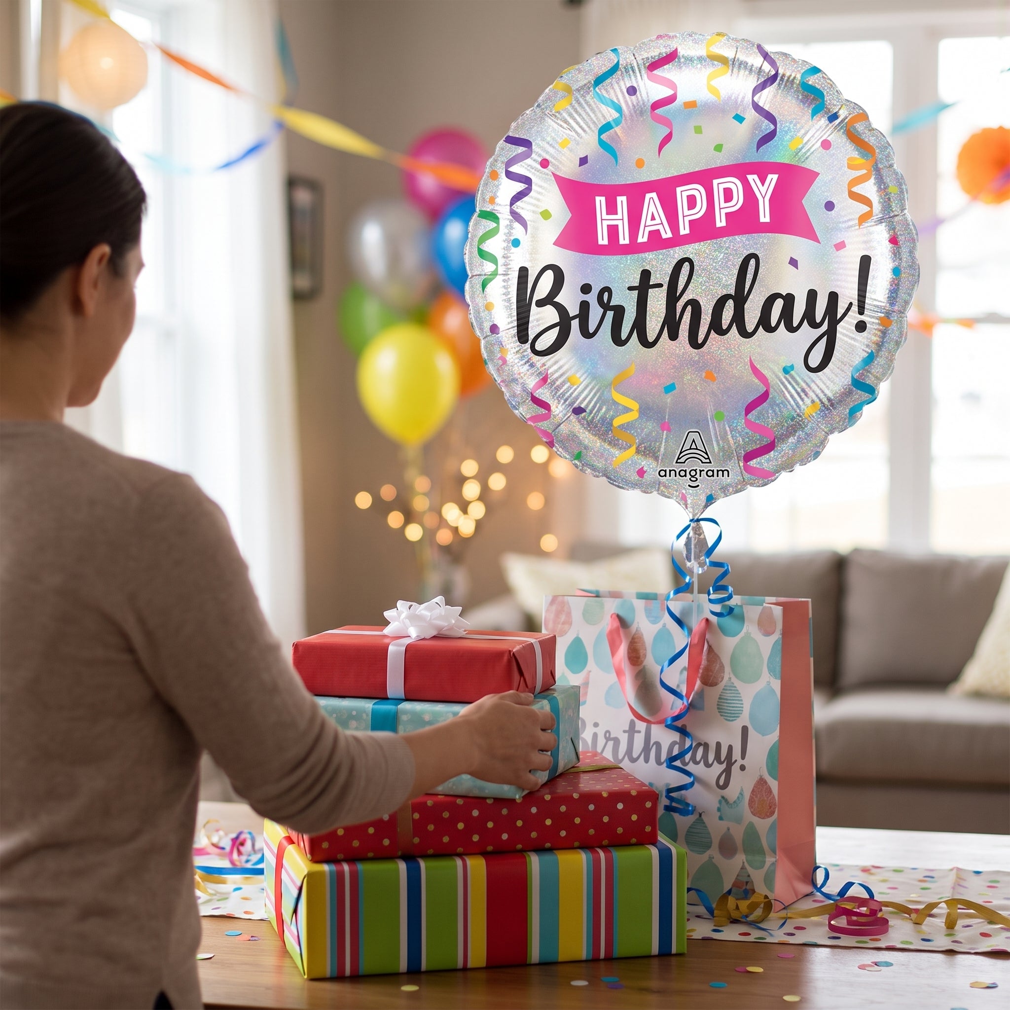 Colorful Confetti Happy Birthday Foil Balloon