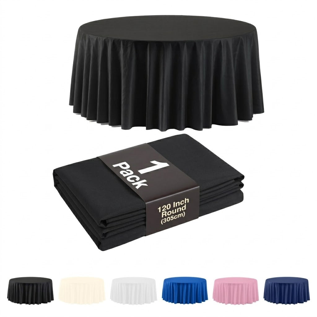 120 in. Premium Round Black Plastic Table Cover