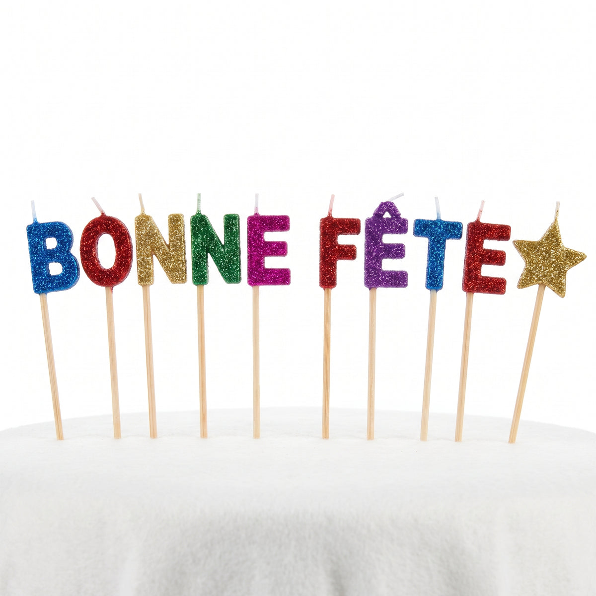 Bonne F√™te Glitter Birthday Candle Picks - 10 pcs