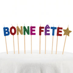 Bonne F√™te Glitter Birthday Candle Picks - 10 pcs