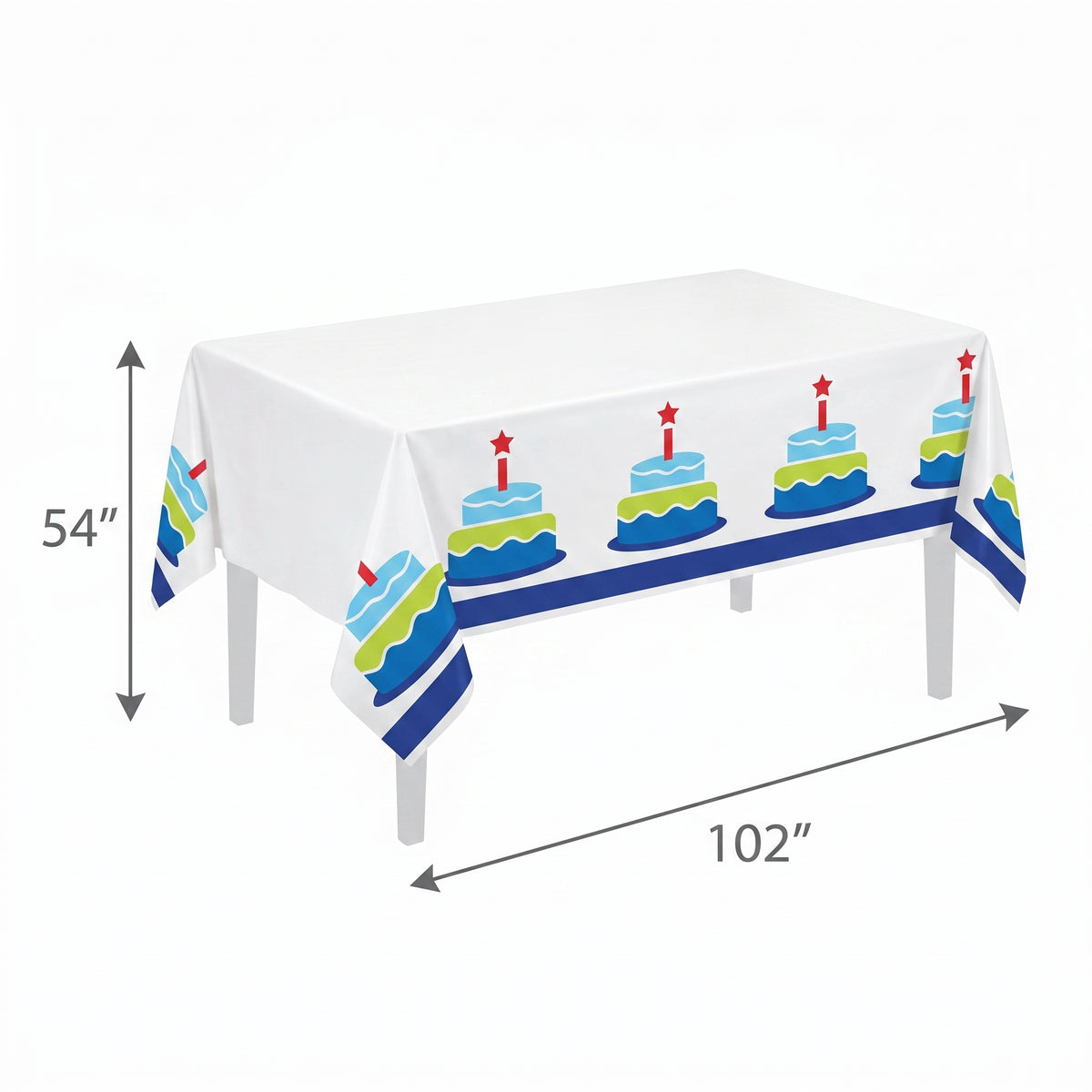 Modern Birthday Cake Plastic Table Cover, Reusable, 54x102 inches