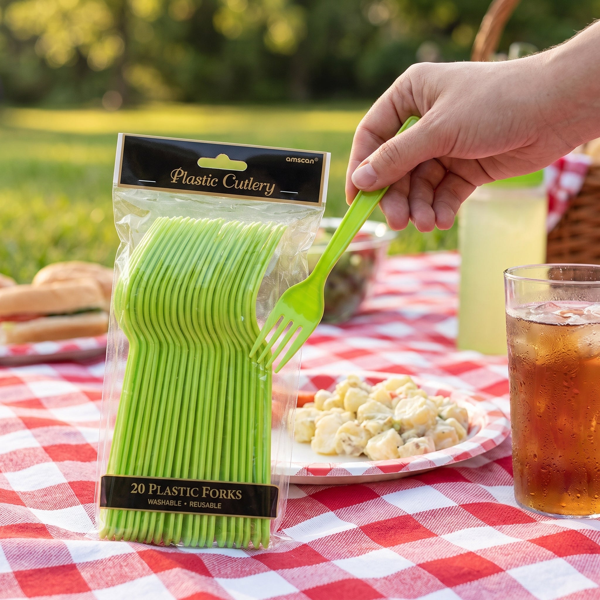 Kiwi Green Plastic Forks - 7.5 in. - 20 Pack