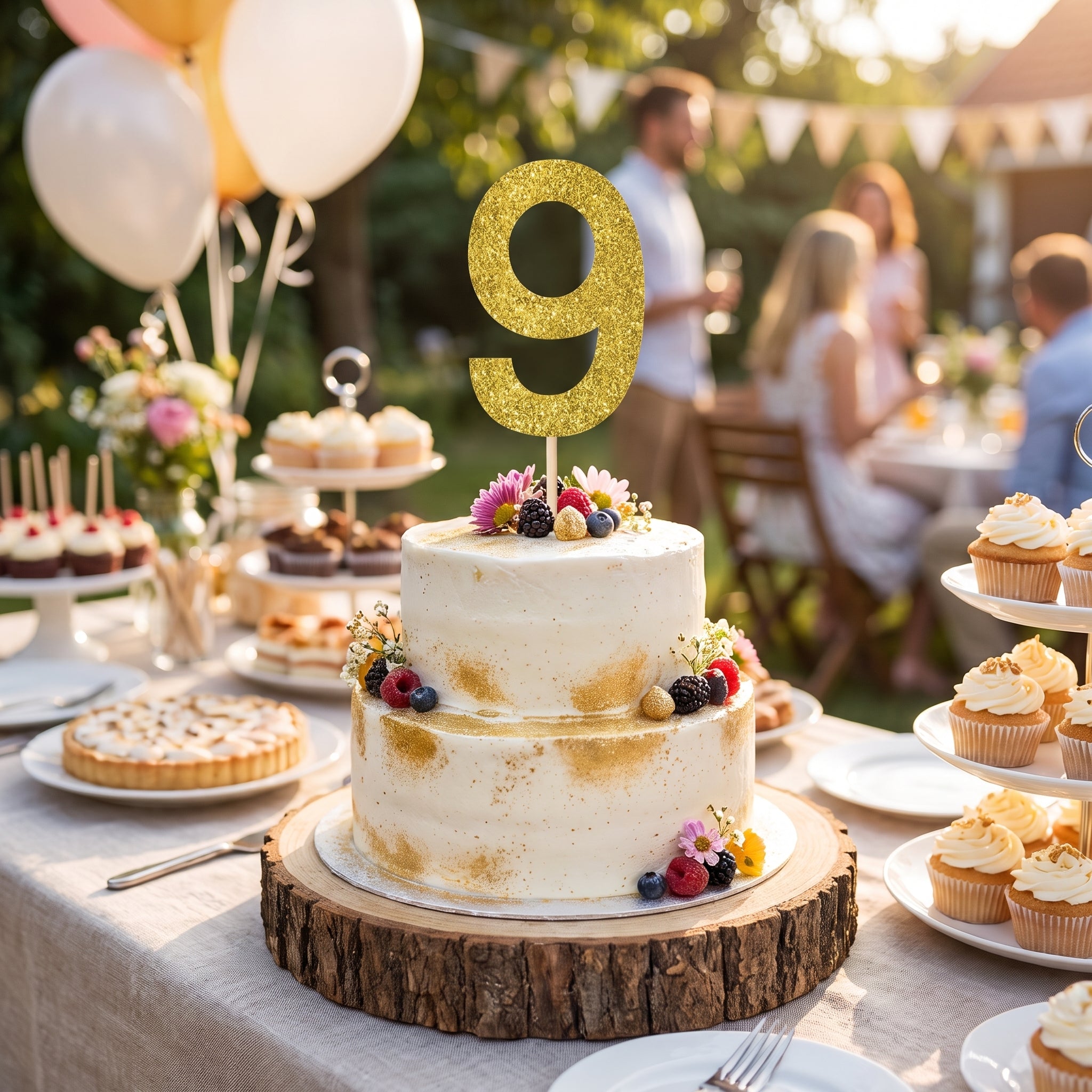 Glitter Gold Number 9 Cake Picks, 7-Inch, 4-Pack