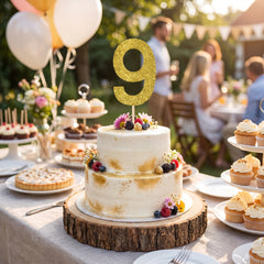 Glitter Gold Number 9 Cake Picks, 7-Inch, 4-Pack