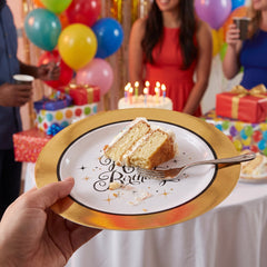 Metallic Gold Birthday Premium Plastic Dessert Plates - 10 Pack