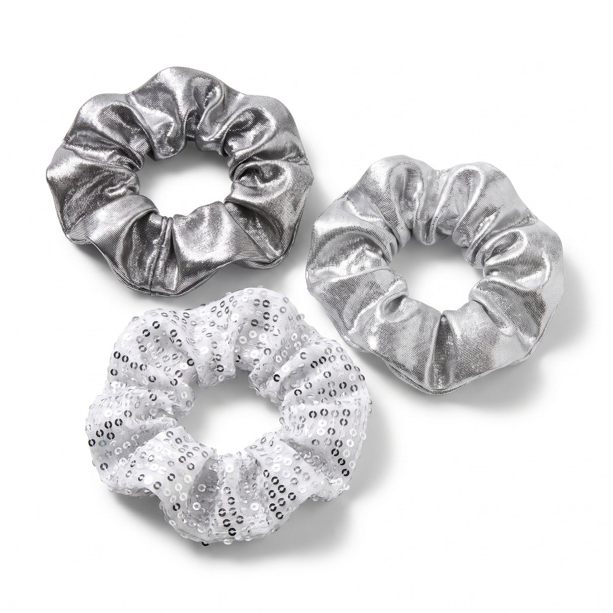 Silver Shine Hair Scrunchies Set - 3 Pack
