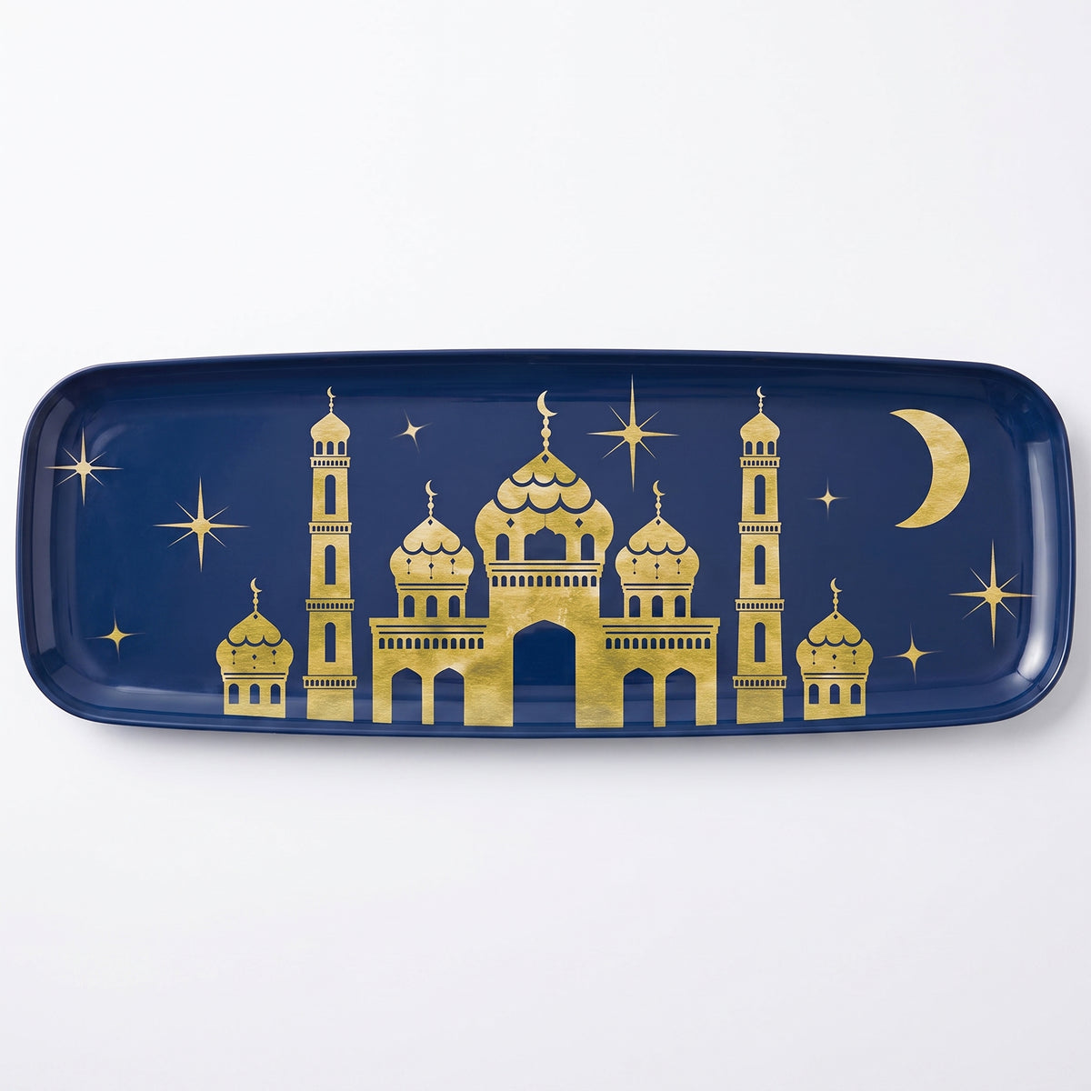 Elegant Eid Celebration Plastic Serving Platter - Navy and Gold