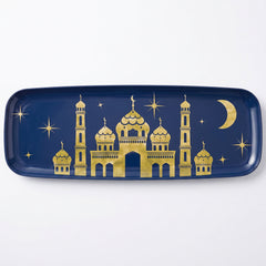 Elegant Eid Celebration Plastic Serving Platter - Navy and Gold