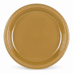 Elegant Gold 10.25" Round Plastic Dinner Plates - 20 Pack
