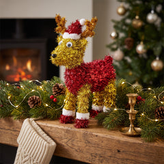 3D Tinsel Reindeer with Santa Hat Christmas Decoration