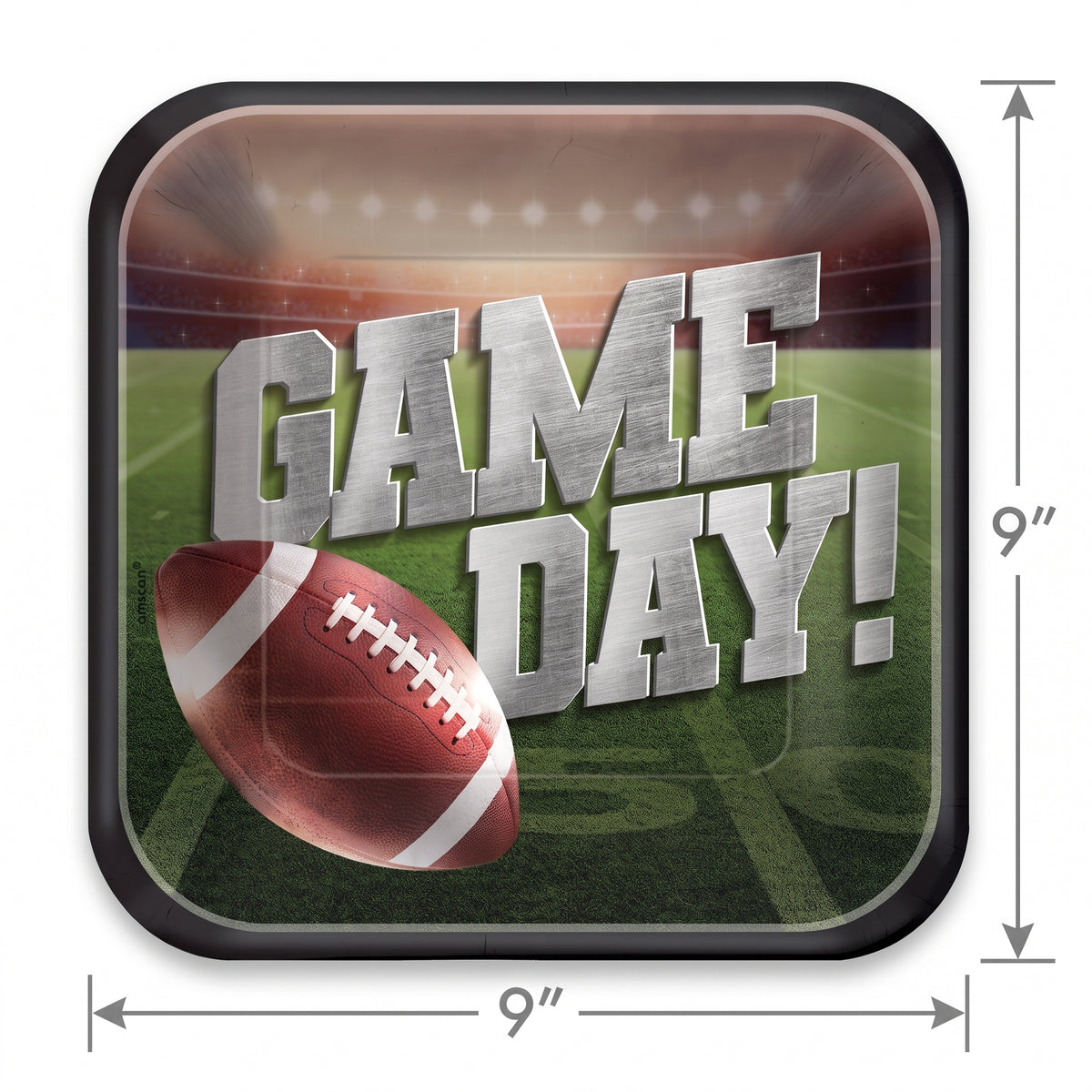 Go Fight Win Football Square Paper Plates, 18-Pack