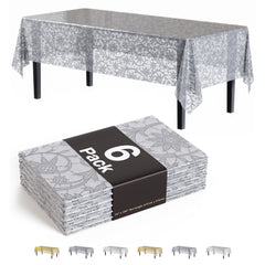 Silver Lace Plastic Table Covers | 6 Pack | 54 in. x 108 in.