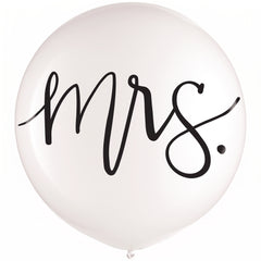 Elegant "Mrs." Wedding Latex Balloon, 24-Inch - White/Black