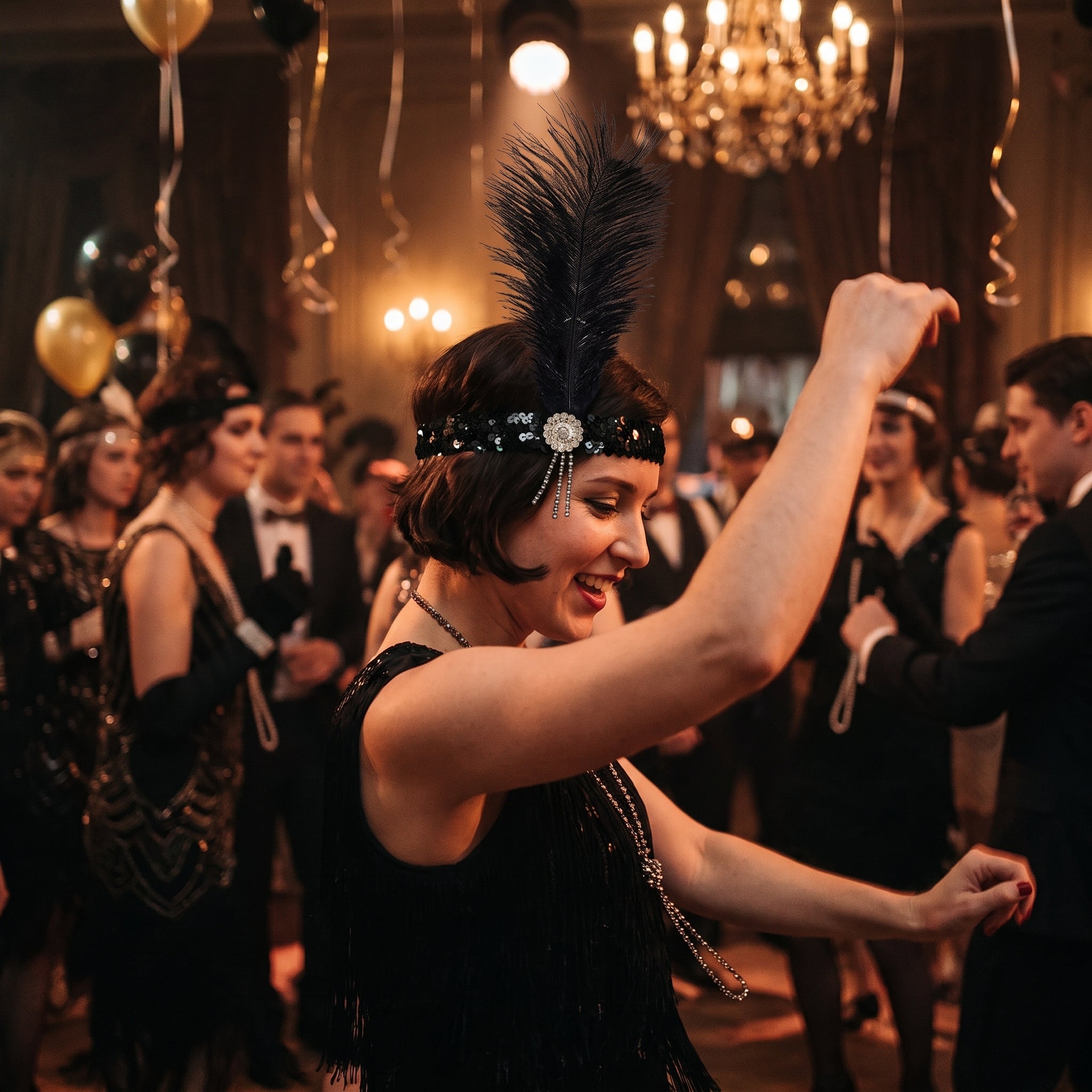1920s Charleston Black Feather & Sequin Headband