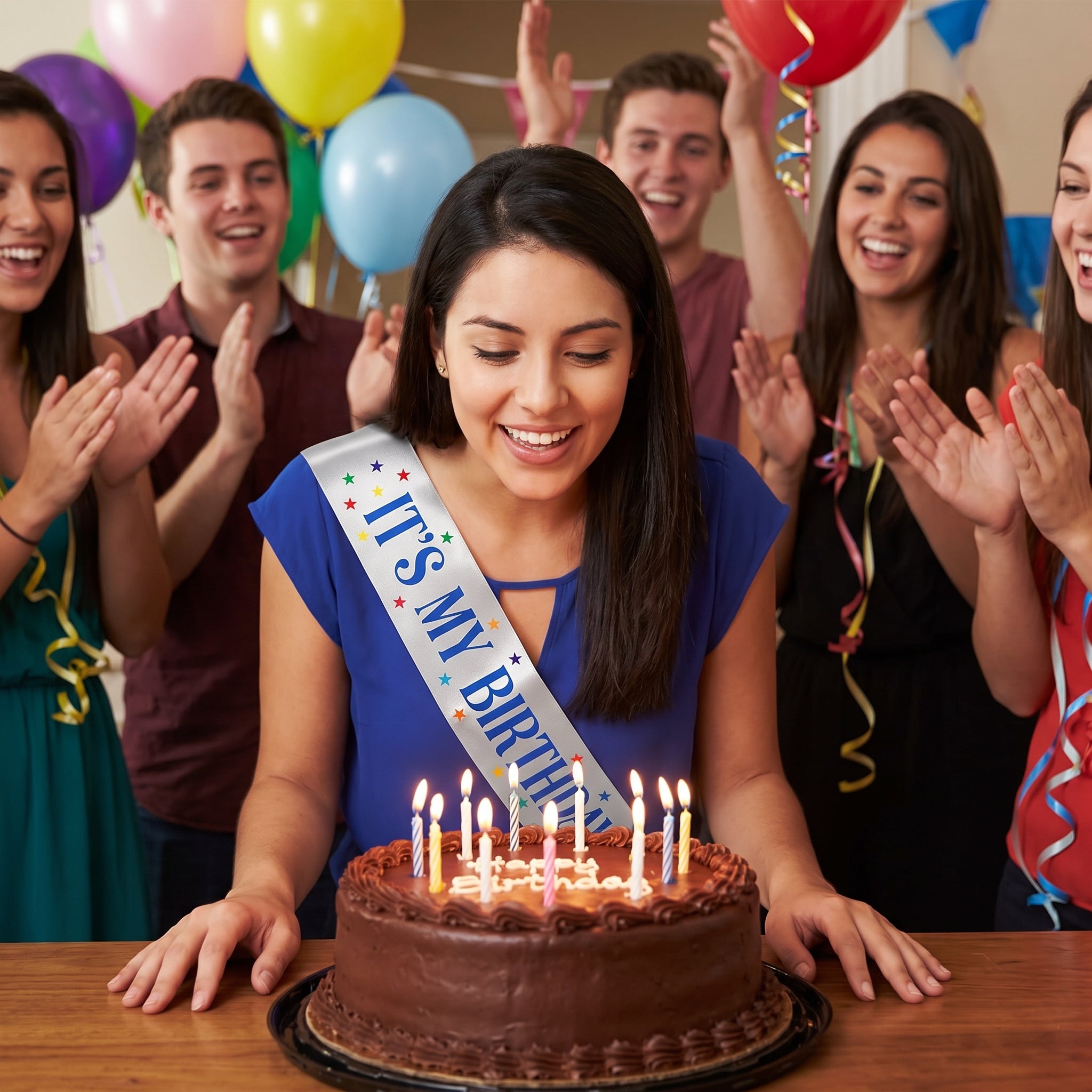 "It's My Birthday" Satin Sash - Silver & Blue