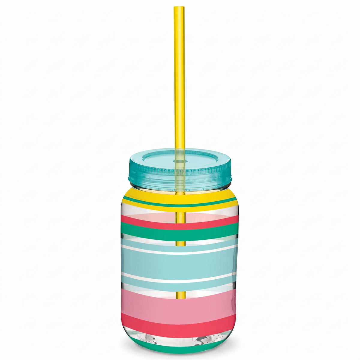 Summer Stripe Mason Cup with Reusable Straw - 18 oz