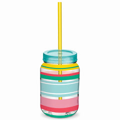 Summer Stripe Mason Cup with Reusable Straw - 18 oz