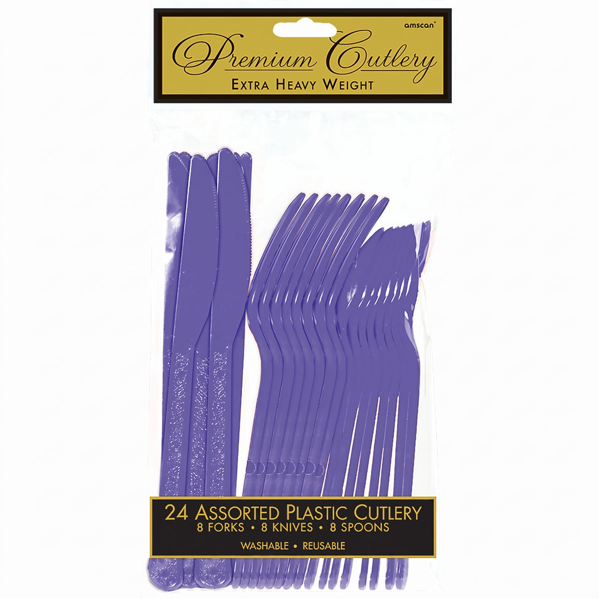 Purple Heavyweight Plastic Cutlery Set - 24 Pieces - 7.5 in.